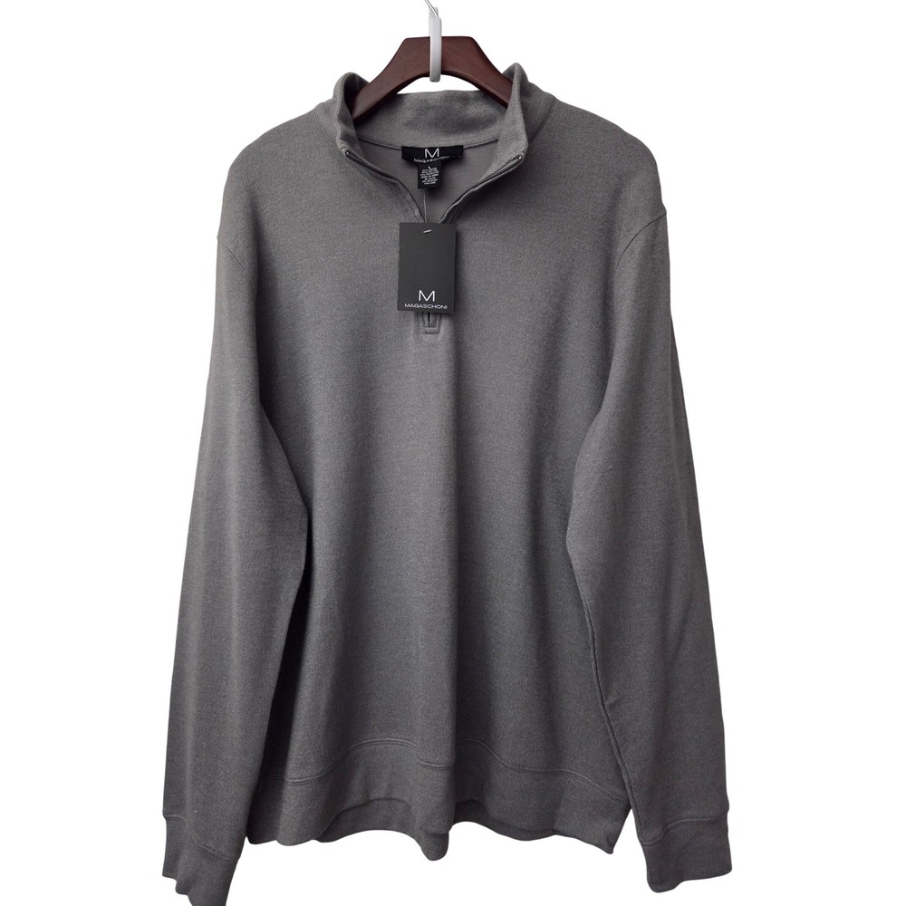 Magaschoni 1/4 Zip Long Sleeve Sweater Top Men Size Large Gray‎ NWT